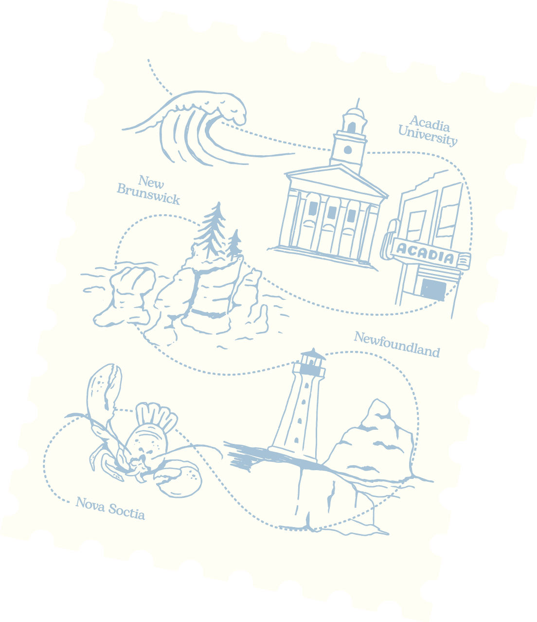 Illustrated postage stamp of the Maritimes